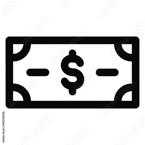 Vector line icon of a dollar banknote, symbolizing payment deadlines, financial planning, and budget scheduling for business and web applications