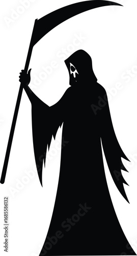 a silhouette of the grim reaper raising scythe hig.eps