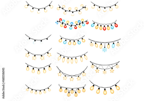 Multicolor and Yellow Christmas String Lights PNG on Transparent Background