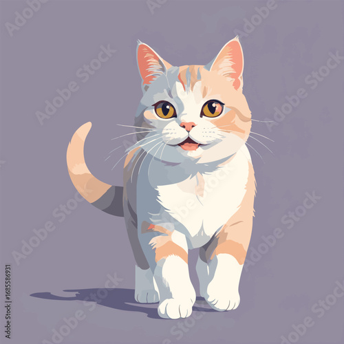 Cute Cat Walking and Smiling Vector Illustration for Children's Books, Pet-Related Designs, and Animal-Themed Projects

