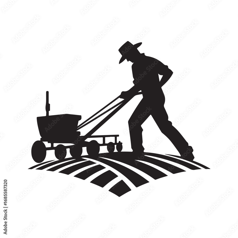 Fototapeta premium farmers plowing vector silhouette clip art logo design illustration