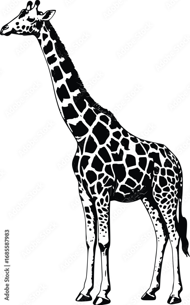 Naklejka premium Giraffe Line Art Illustration – Black and White Wild Animal Drawing