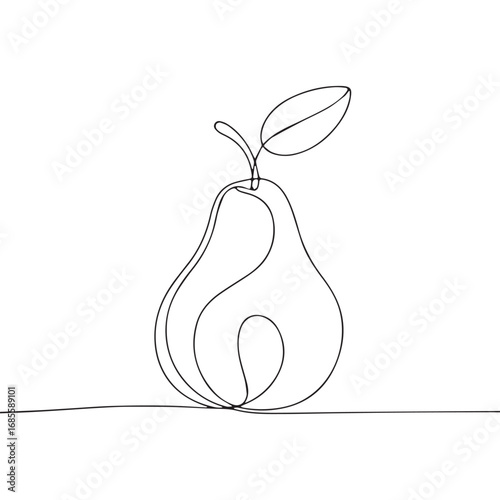 Continuous line of pear.Single one line art of pear, One continuous line illustration of an pear isolated on white background.
