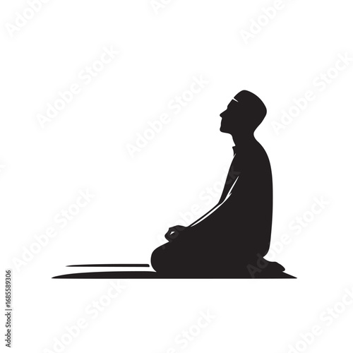 Silhouette of a muslim person in prayer religious vector art