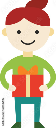 Vector illustration of a smiling cartoon girl holding a gift