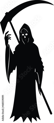 grim reaper silhouette raising scythe above head  .eps