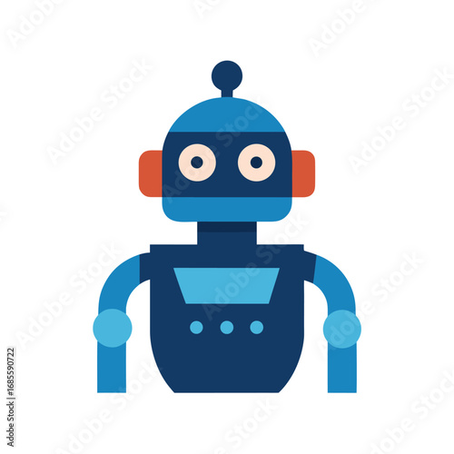Blue robot with orange accents and round eyes android