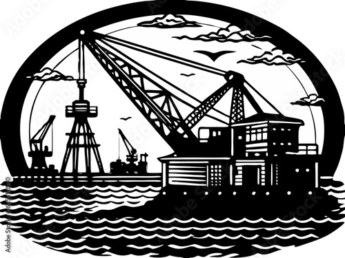 Industrial Crane Ship Silhouette
