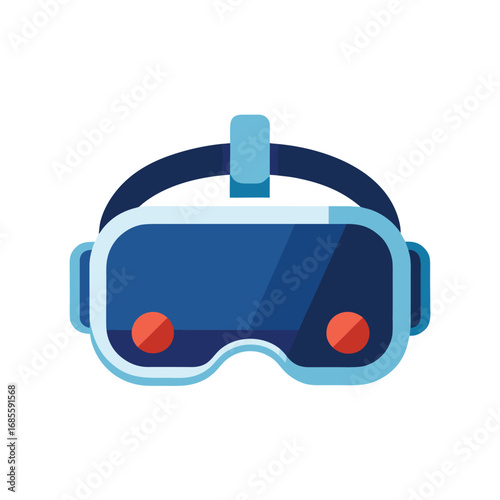 Blue Virtual Reality Headset with Red Lenses Keywords: VR headset, virtual reality, goggles