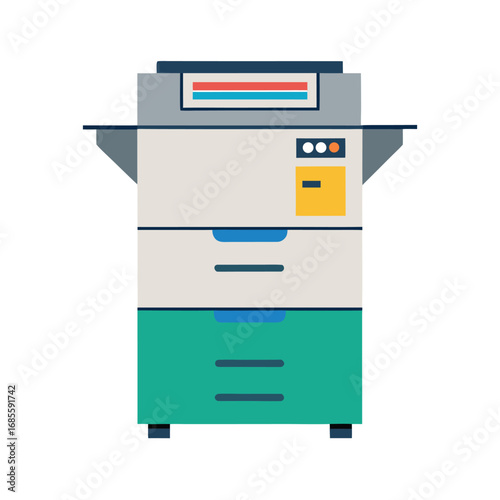 Flat design illustration of a modern office copier machine Keywords: copier, printer, scanner