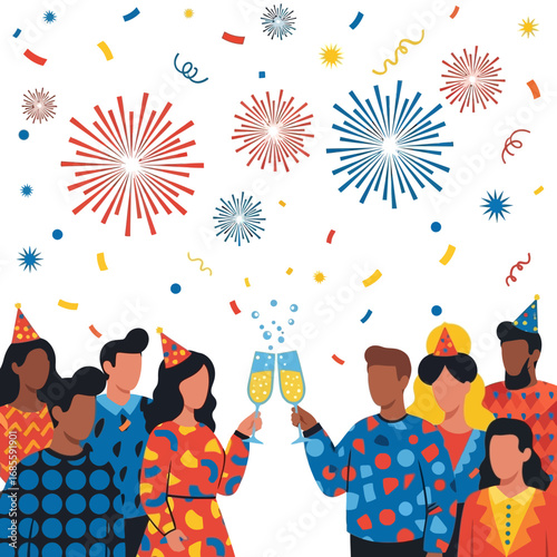 Diverse Group of People Celebrating Together with Champagne Toast.