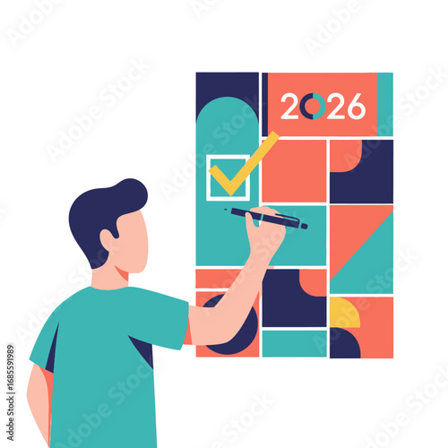 Man marking a calendar for the year 2026.