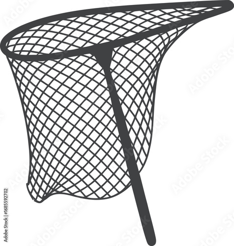 Black fishing net with a long handle isolated on a white background
