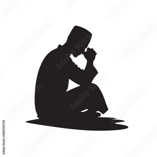Silhouette of a muslim person in prayer vector graphic