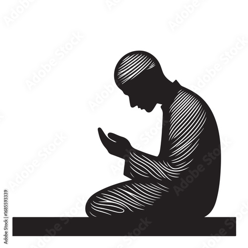 Silhouette of a muslim person in prayer religious devotion