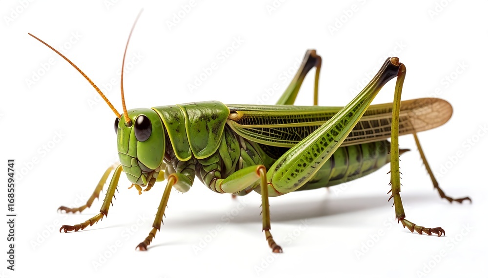 Fototapeta premium Side view of a green grasshopper