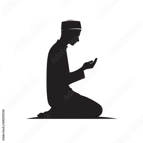Silhouette of a muslim person in prayer religious vector art