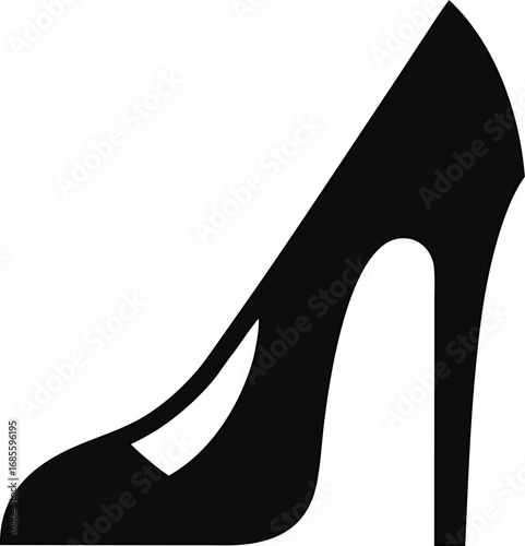 Women’s stylish high heel shoe silhouette logo vector on white background, perfect for fashion design, boutique ads, and lifestyle posters.