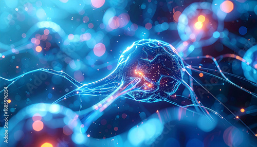 Neural Network: Dive into the complex and luminous world of a neural network, where interconnected neurons glow with a vibrant blue light, signifying the intricate processes of the human mind.