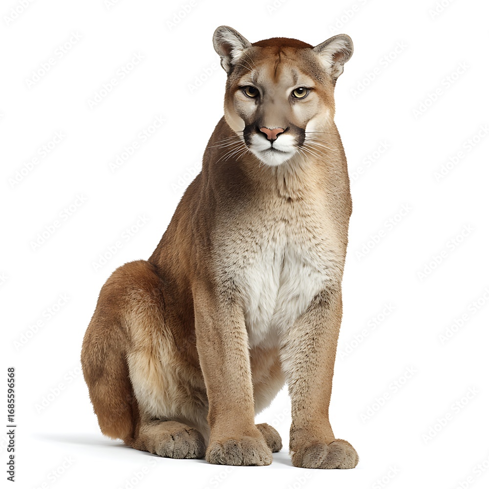 Naklejka premium Majestic Mountain Lion Posing Against a Pure White Background