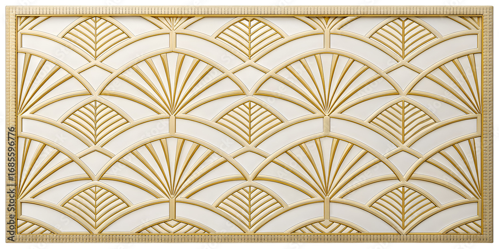 Luxury art deco geometric pattern with embossed gold lines isolated on white