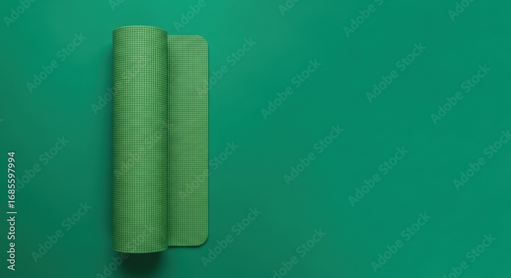 Obraz premium Two Green Yoga Mats Rolled Up On A Green Background