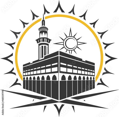 Vector art of symbolic representation of mecca with a sun and starburst