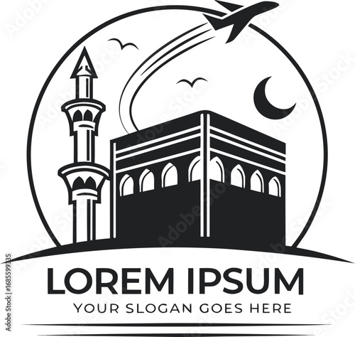 Vector art of kaaba and airplane travel logo