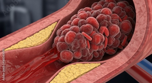 Blood Clot Formation Inside Arterial Blood Vessel Causing Blockage