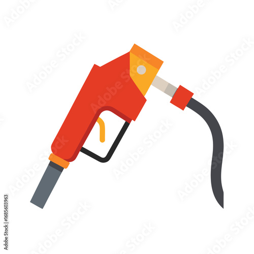 Red and yellow fuel pump nozzle with black hose Keywords: fuel, gas, pump, nozzle, car, vehicle
