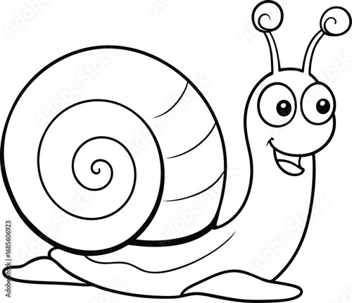 Adorable Cartoon Snail Illustration Featuring a Smiling Face, Swirled Shell, and Cute Antennae Accentuating its Playful Nature