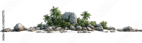 Tropical island rocks and palms