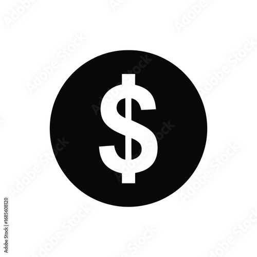 Black circular icon representing a dollar sign, a simple graphic for financial and economic concepts