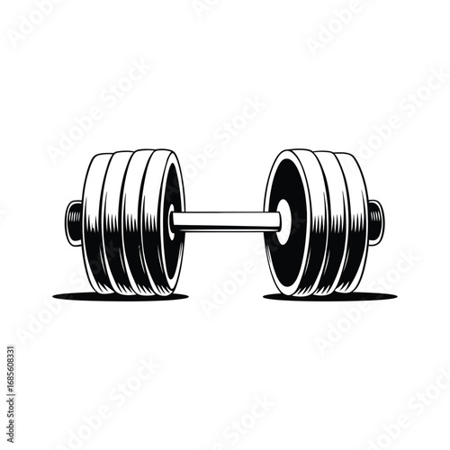 A striking black and white illustration of a classic dumbbell, ready for your fitness-themed designs