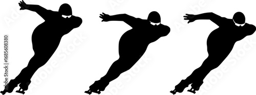 Silhouette illustration of three speed skaters in motion on ice with bent posture and skates visible | editable eps vectors

