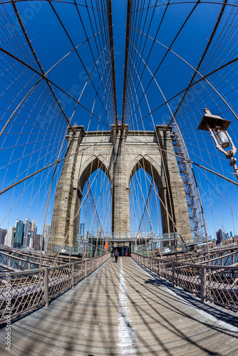 USA, New York, New York City, Brooklyn, DUMBO, View of one of the Towers in Stone of the Brooklyn Bridge