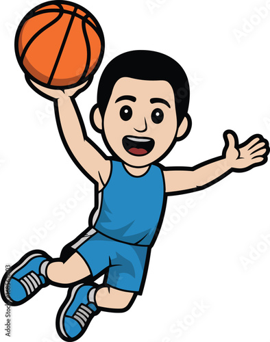 Basketball Player Jumping with Ball in Hand for Slam Dunk Illustration