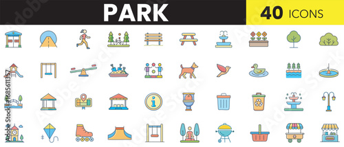 Park Color Icon Set – Nature, Recreation, Outdoor and Leisure Graphics