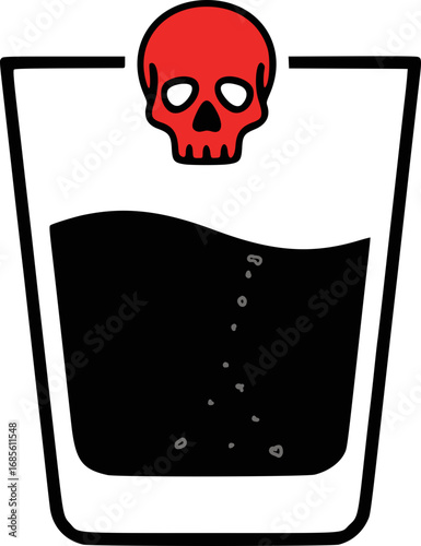 Glass of Water with Skull Microplastic Pollution Icon Vector. outline pollution icon