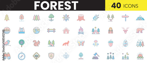 Forest Color Icon Set – Nature, Wildlife & Eco Conservation Symbols