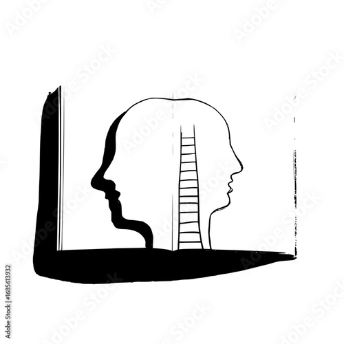 Conceptual art of mental growth and personal development with ladder inside head illustration drawing design