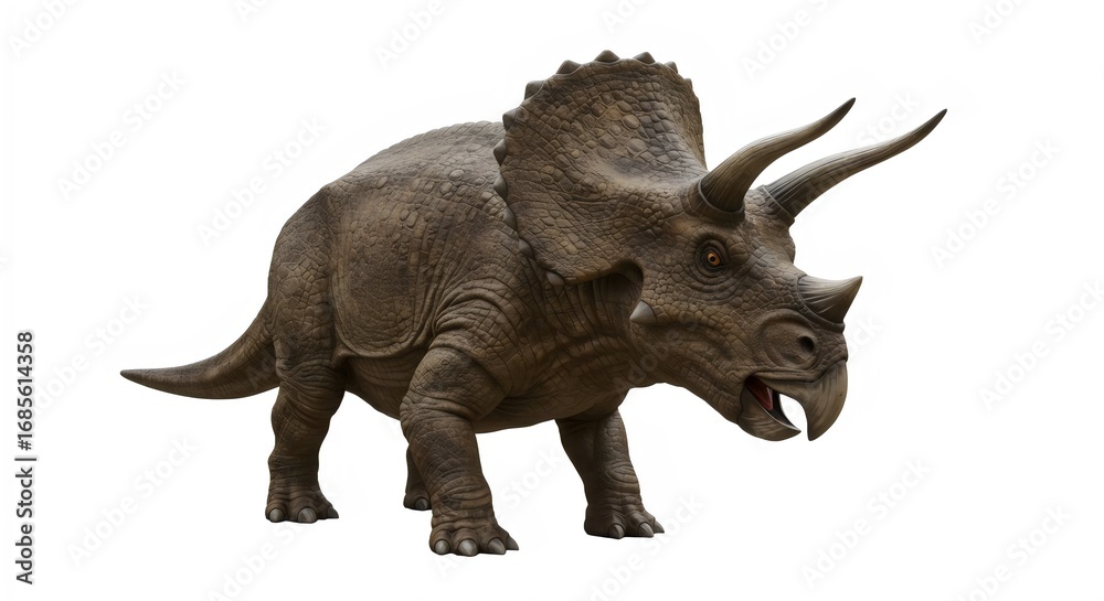 Obraz premium Side Profile of Triceratops Dino Replica on White Background