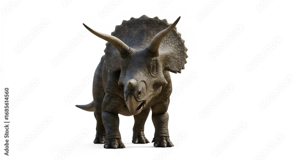 Fototapeta premium Museum-Quality Triceratops Display Featuring Horned Dinosaur on White Background