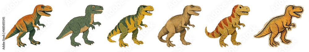 Fototapeta premium PNG Colorful dinosaur stickers collection, element set on transparent background