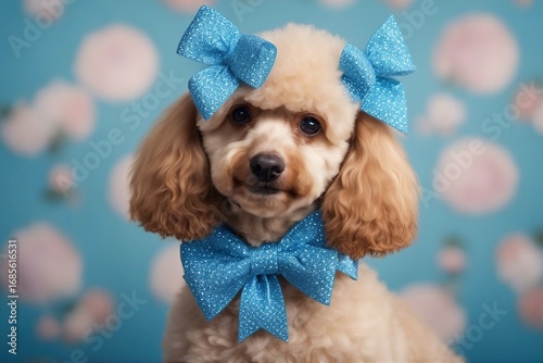 Charming poodle with a decorative bow | Sweet little poodle. Generative AI