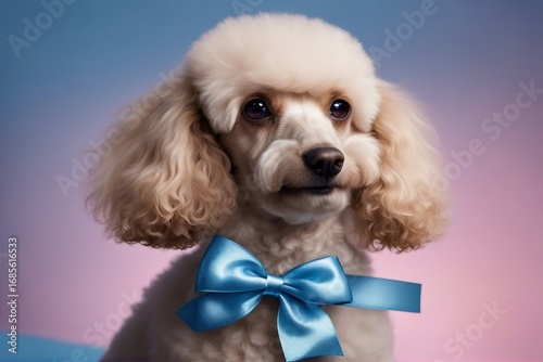 Charming poodle with a decorative bow | Sweet little poodle. Generative AI