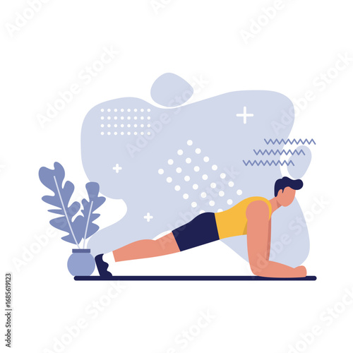 Plank Exercise Vector Illustration, Core Workout for Strength and Stability