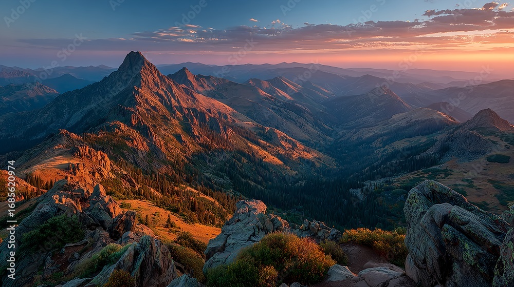 Obraz premium Immersive Mountain Ridge Composition with Aurora Glow – Cinematic Wilderness Visual for Eco-Tourism and Digital Wellness Campaigns