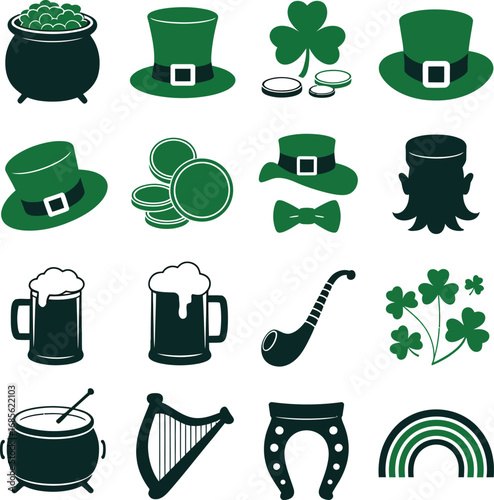 St Patricks Day Icons With Pot Of Gold Beer And Shamrock Keywords: st patricks