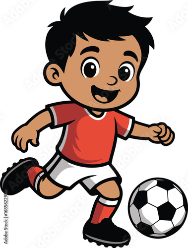 Cartoon Soccer Player Boy Kicking Ball Illustration on Transparent Background Vector Art